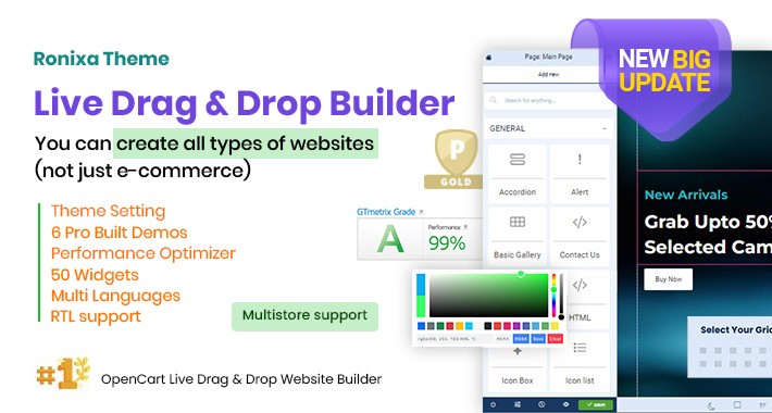 Ronixa Theme - OpenCart Live Drag and Drop Page Builder